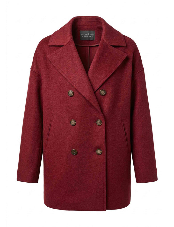 Cappotto doppiopetto donna Sophia in lana vergine bordeaux 51270005 E087 Ewooluzione 