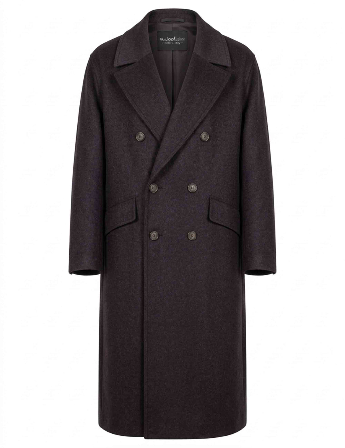 Cappotto donna lungo svasato doppiopetto Audrey in lana antracite 51270008 E062 Ewooluzione 
