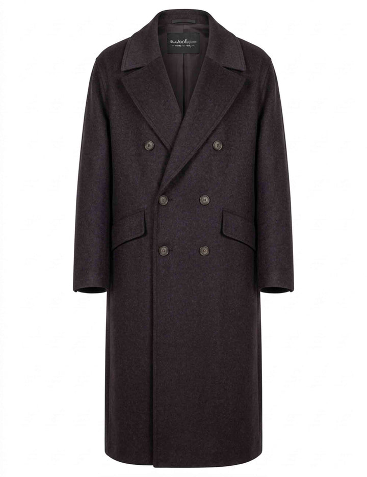 Cappotto donna lungo svasato doppiopetto Audrey in lana antracite 51270008 E062 Ewooluzione 