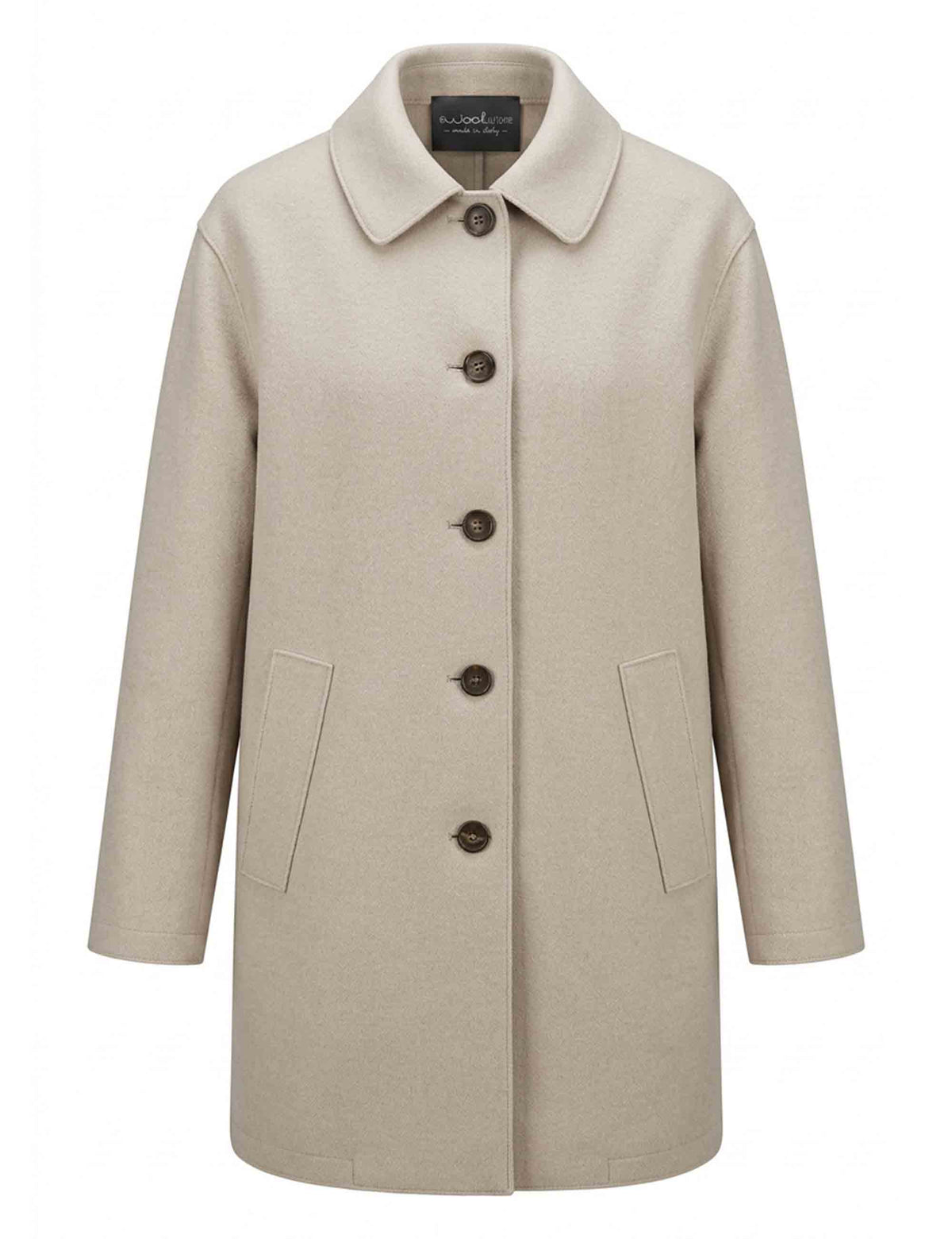 Cappotto donna 7/8 con collo chiuso Vitalità in pura lana beige 51270009 E082 Ewooluzione 