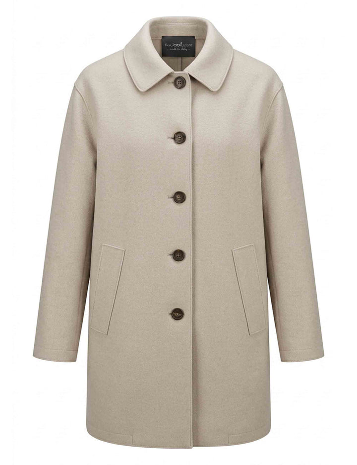 Cappotto donna 7/8 con collo chiuso Vitalità in pura lana beige 51270009 E082 Ewooluzione 
