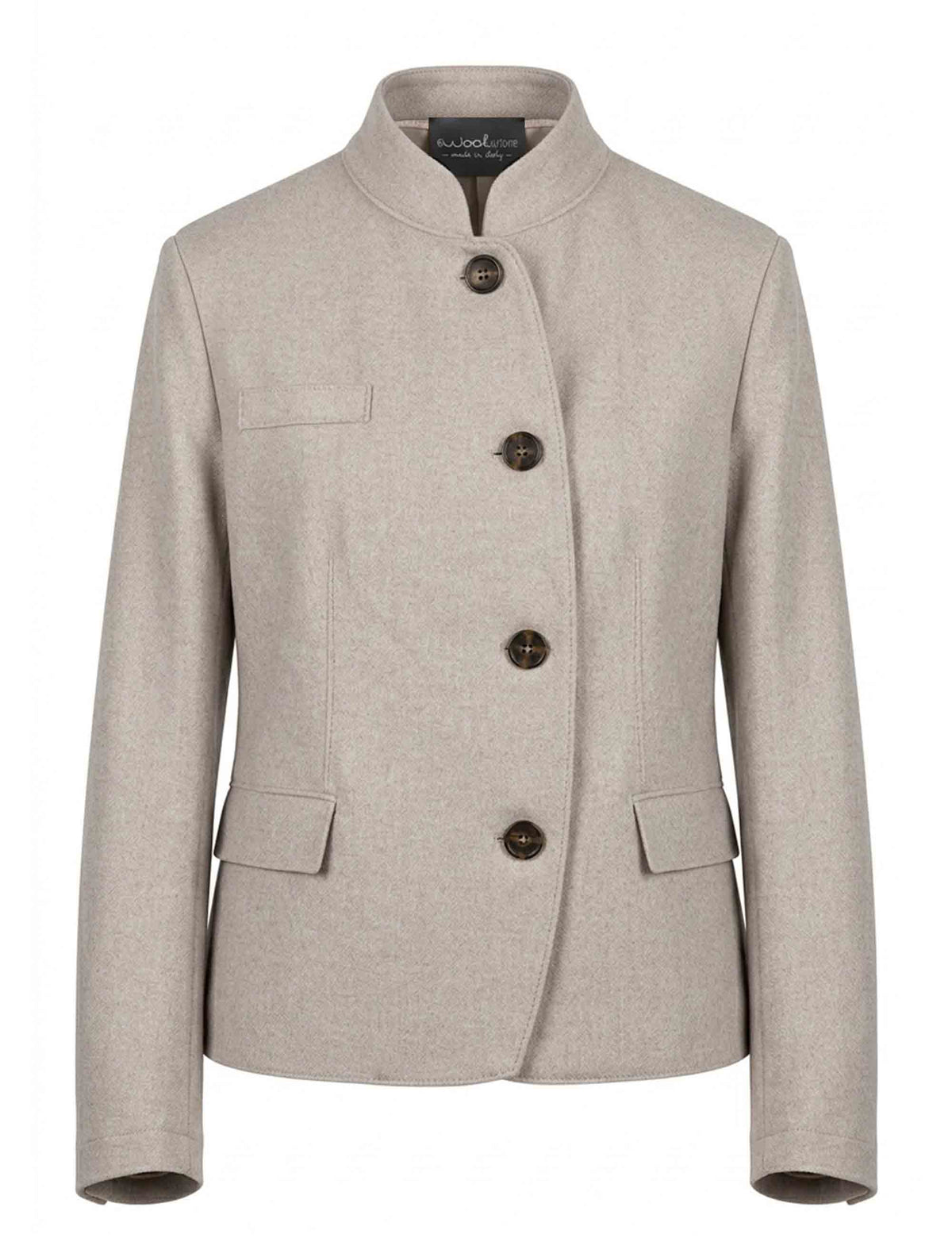 Giacca donna stondata collo coreano Angelina in lana vergine beige 51270028 E082 Ewooluzione 