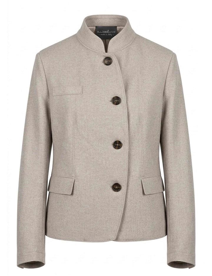 Giacca donna stondata collo coreano Angelina in lana vergine beige 51270028 E082 Ewooluzione 