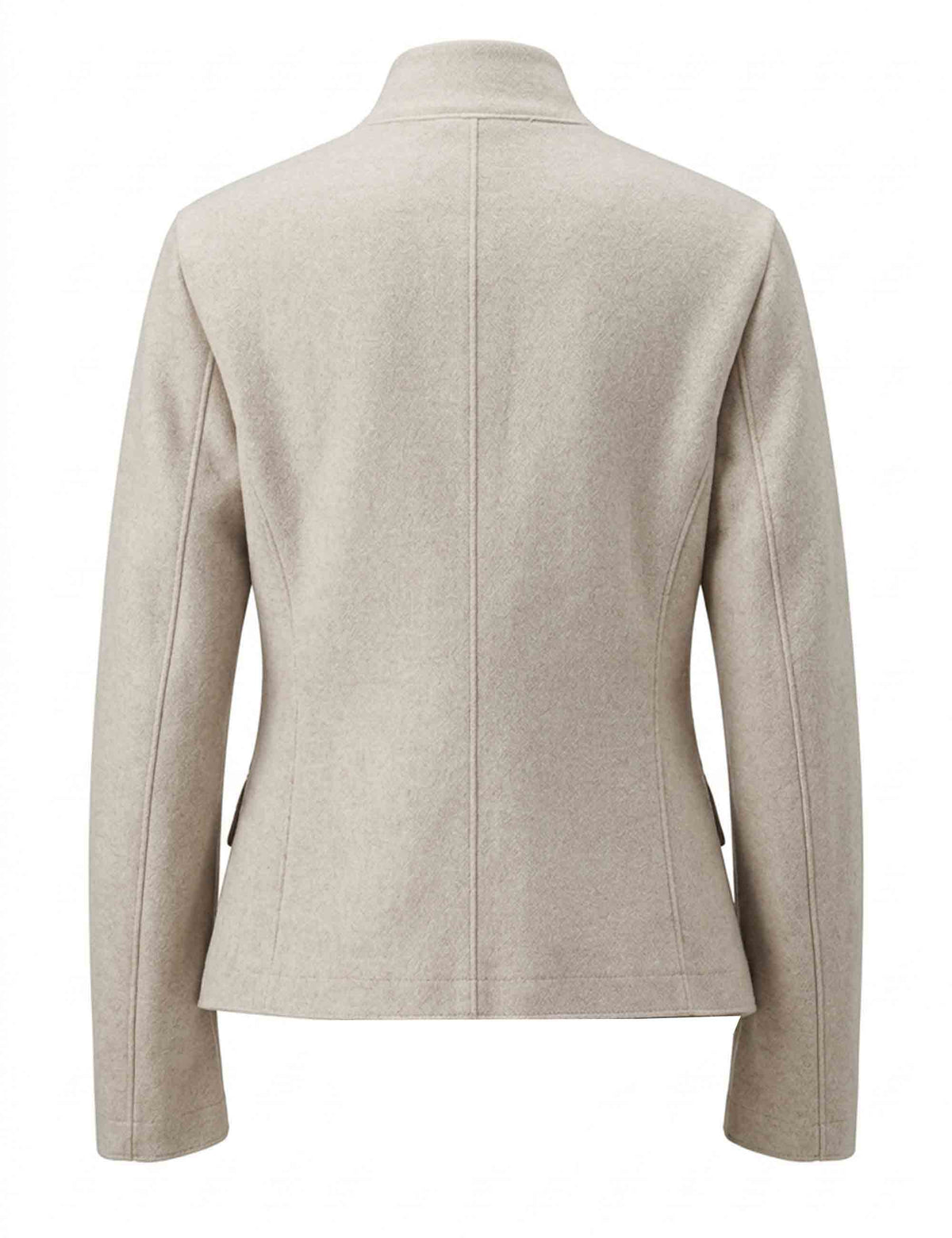 Giacca donna stondata collo coreano Angelina in lana vergine beige 51270028 E082 Ewooluzione 