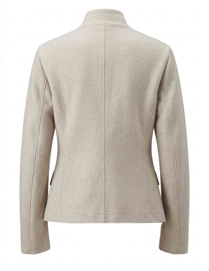 Giacca donna stondata collo coreano Angelina in lana vergine beige 51270028 E082 Ewooluzione 