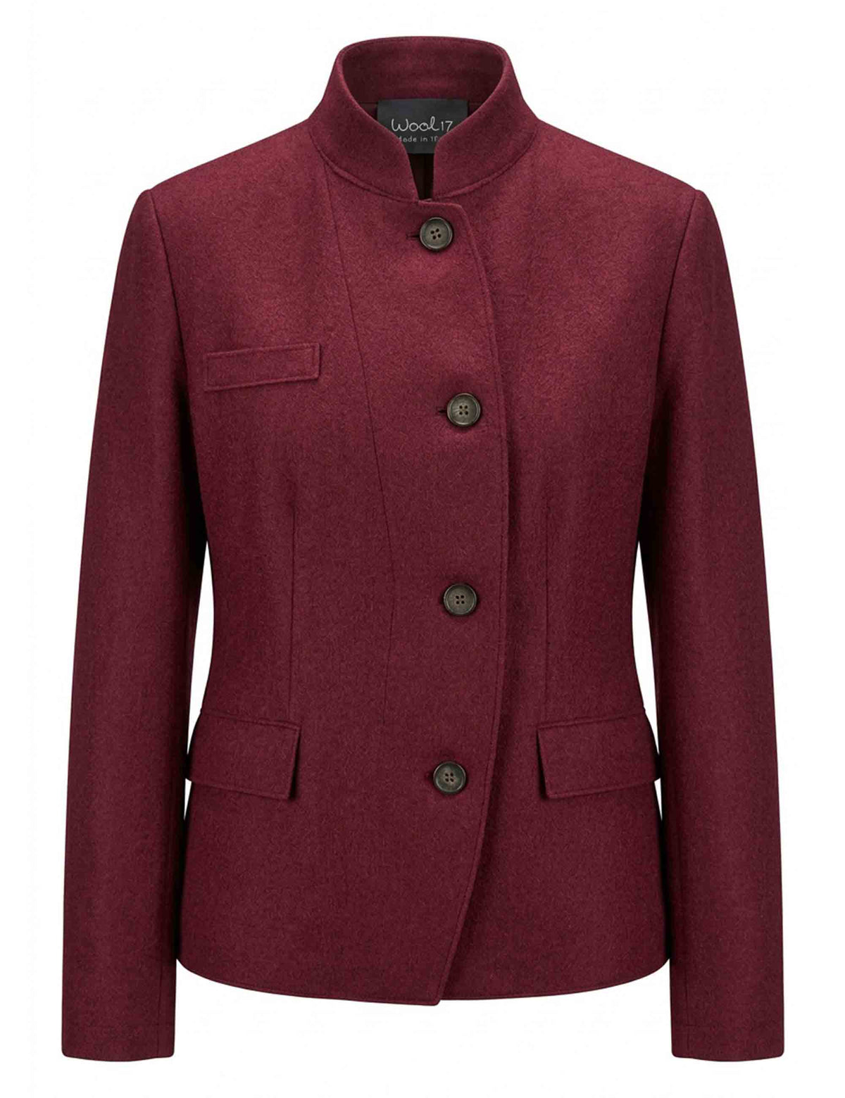 Giacca donna stondata collo coreano Angelina in lana vergine bordeaux 51270028 E087 Ewooluzione 