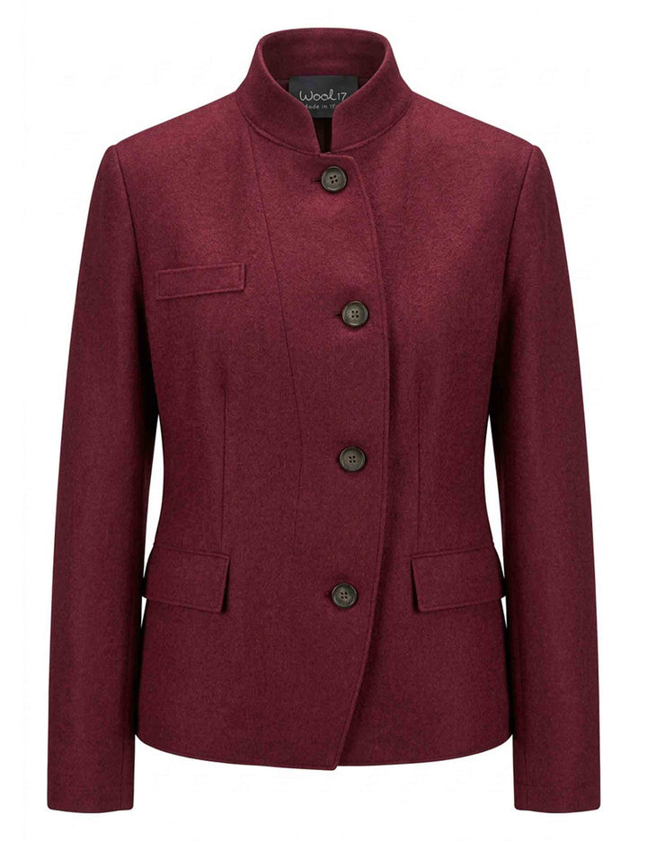 Giacca donna stondata collo coreano Angelina in lana vergine bordeaux 51270028 E087 Ewooluzione 