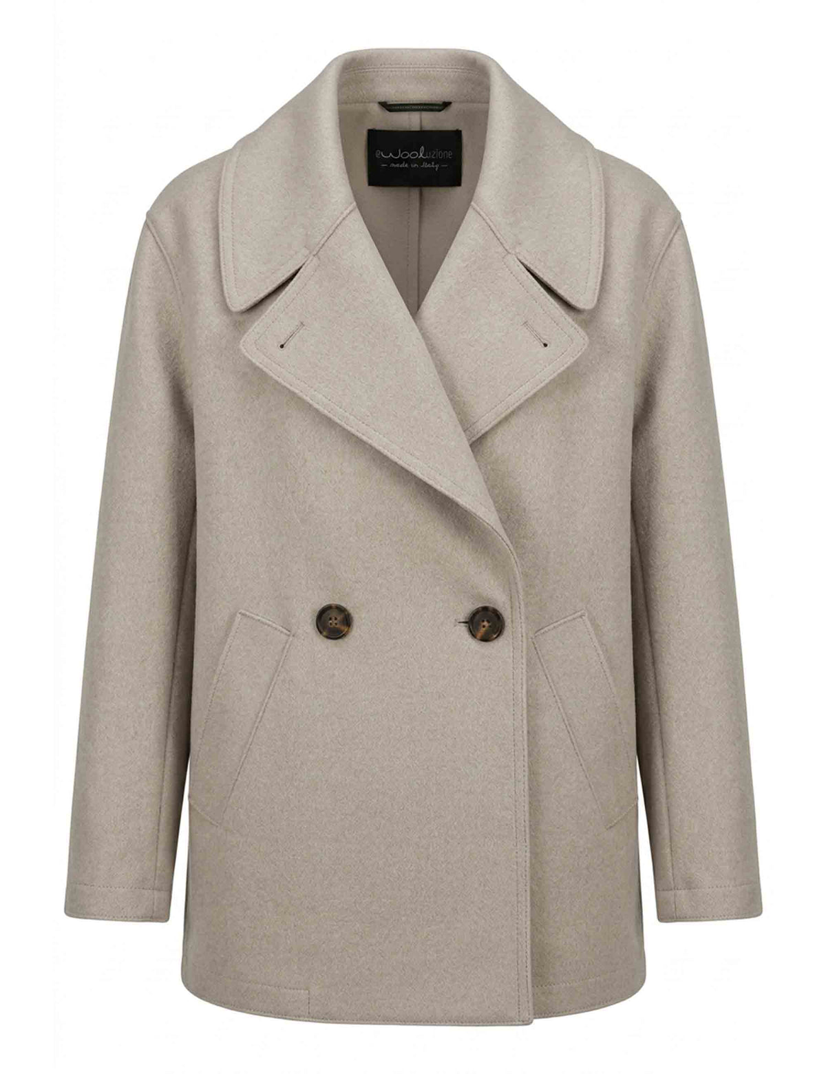 Giaccone donna doppiopetto Sandra in lana beige melange 51270037 E082 Ewooluzione 