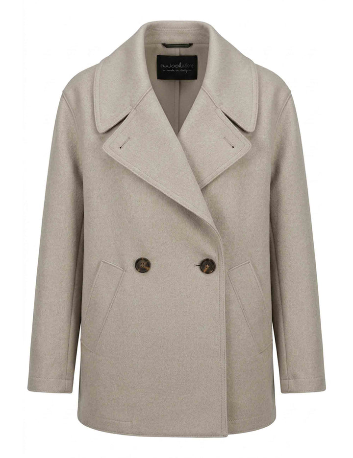 Giaccone donna doppiopetto Sandra in lana beige melange 51270037 E082 Ewooluzione 