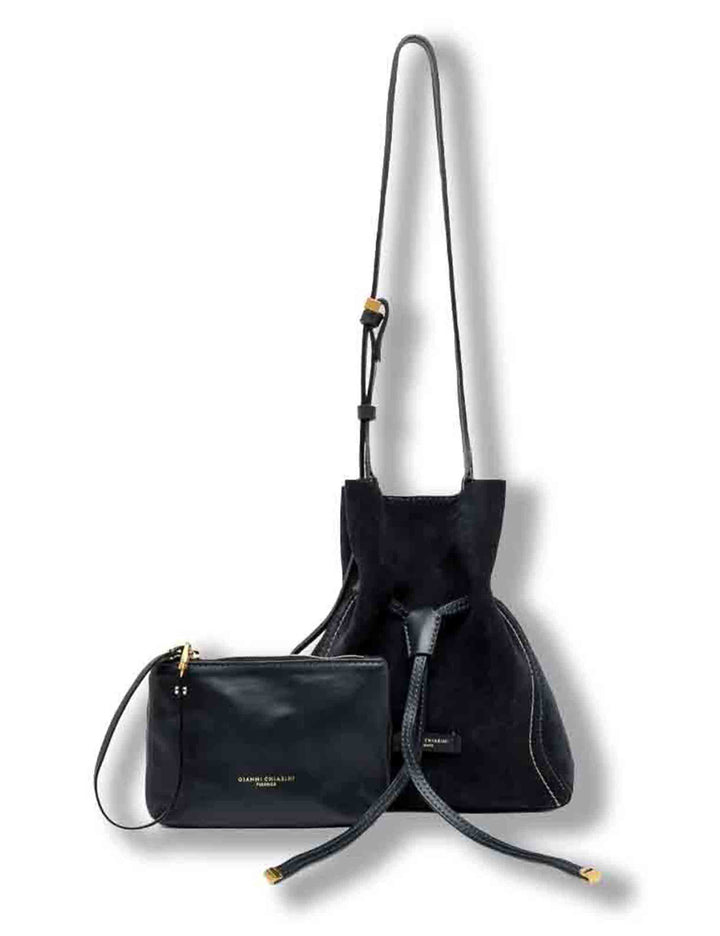 Borsa Sienna donna in pelle scamosciata blu con impunture a contrasto e pochette BS11786 CM-PL_14596 Gianni Chiarini 