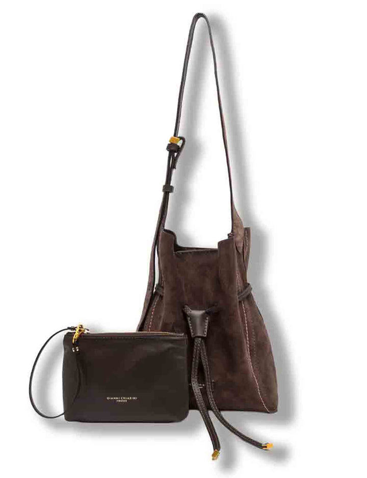 Borsa Sienna donna in pelle scamosciata marrone con impunture a contrasto e pochette BS11786 CM-PL_974 Gianni Chiarini 