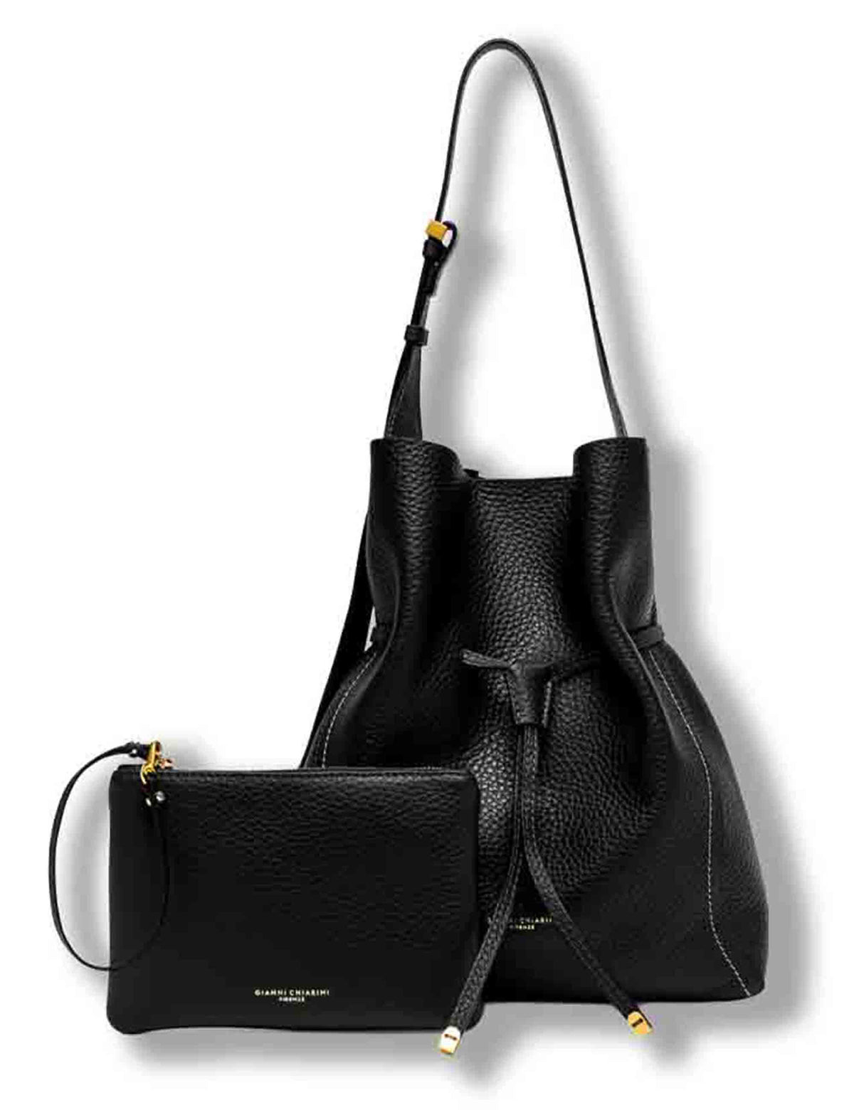 Borsa Sienna grande donna in pelle martellata grana maxi nera con impunture e pochette BS11787 RNGDBLT.U._001 Gianni Chiarini 