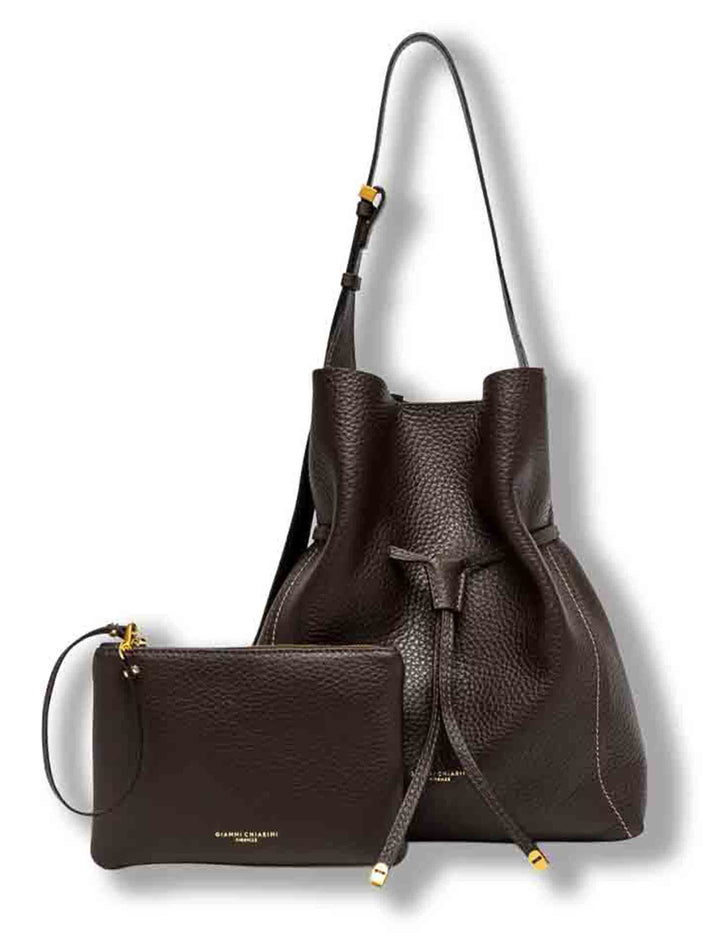 Borsa Sienna grande donna in pelle martellata grana maxi marrone con impunture e pochette BS11787 RNGDBLT.U._2107 Gianni Chiarini 