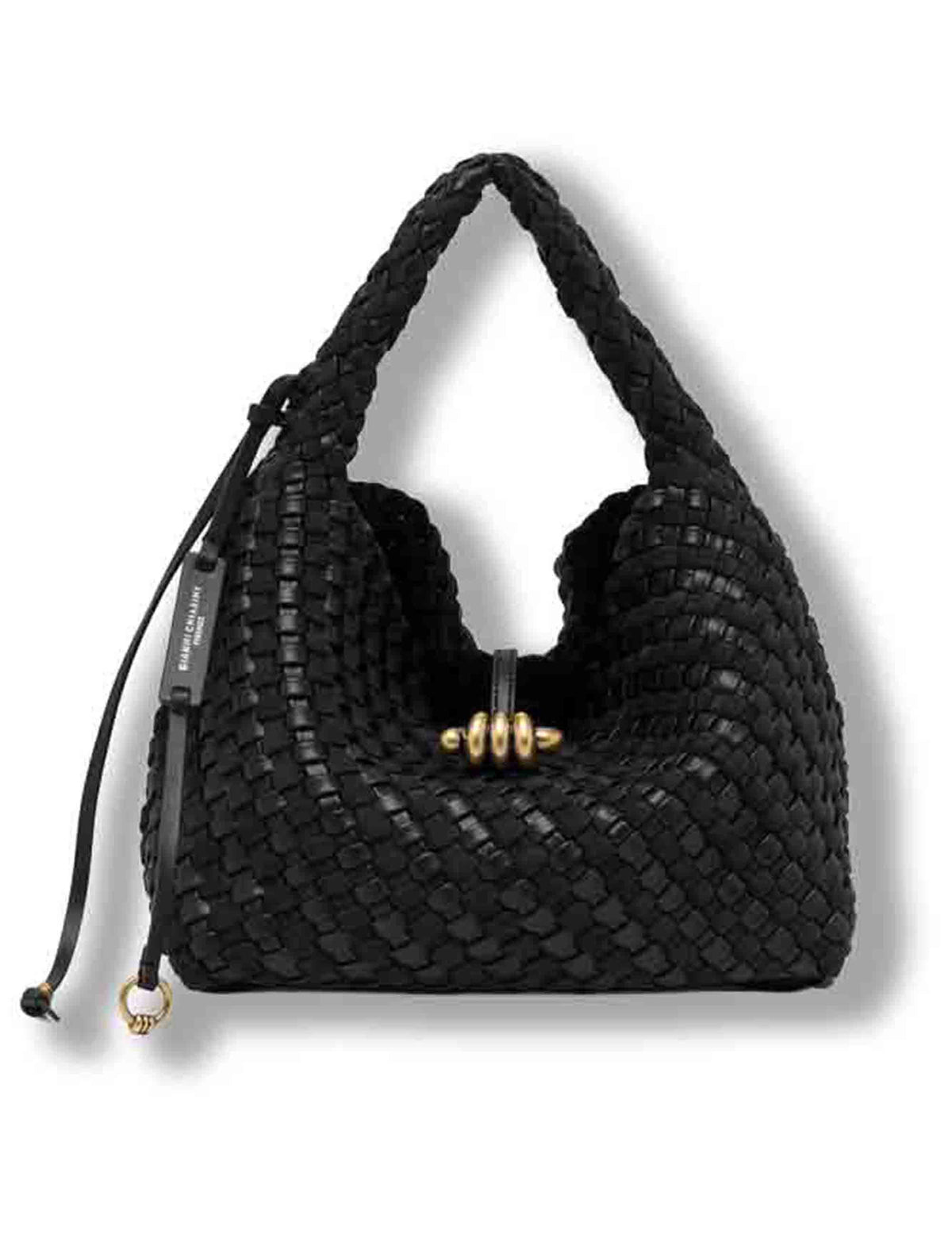 Borsa Aurelie donna  in pelle intrecciata nera con manico e tracolla removibile BS12065 COMMW-PLINT_001 Gianni Chiarini 