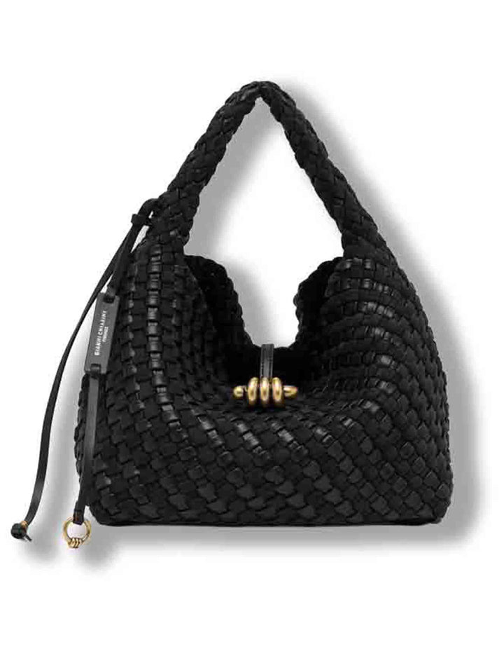 Borsa Aurelie donna  in pelle intrecciata nera con manico e tracolla removibile BS12065 COMMW-PLINT_001 Gianni Chiarini 