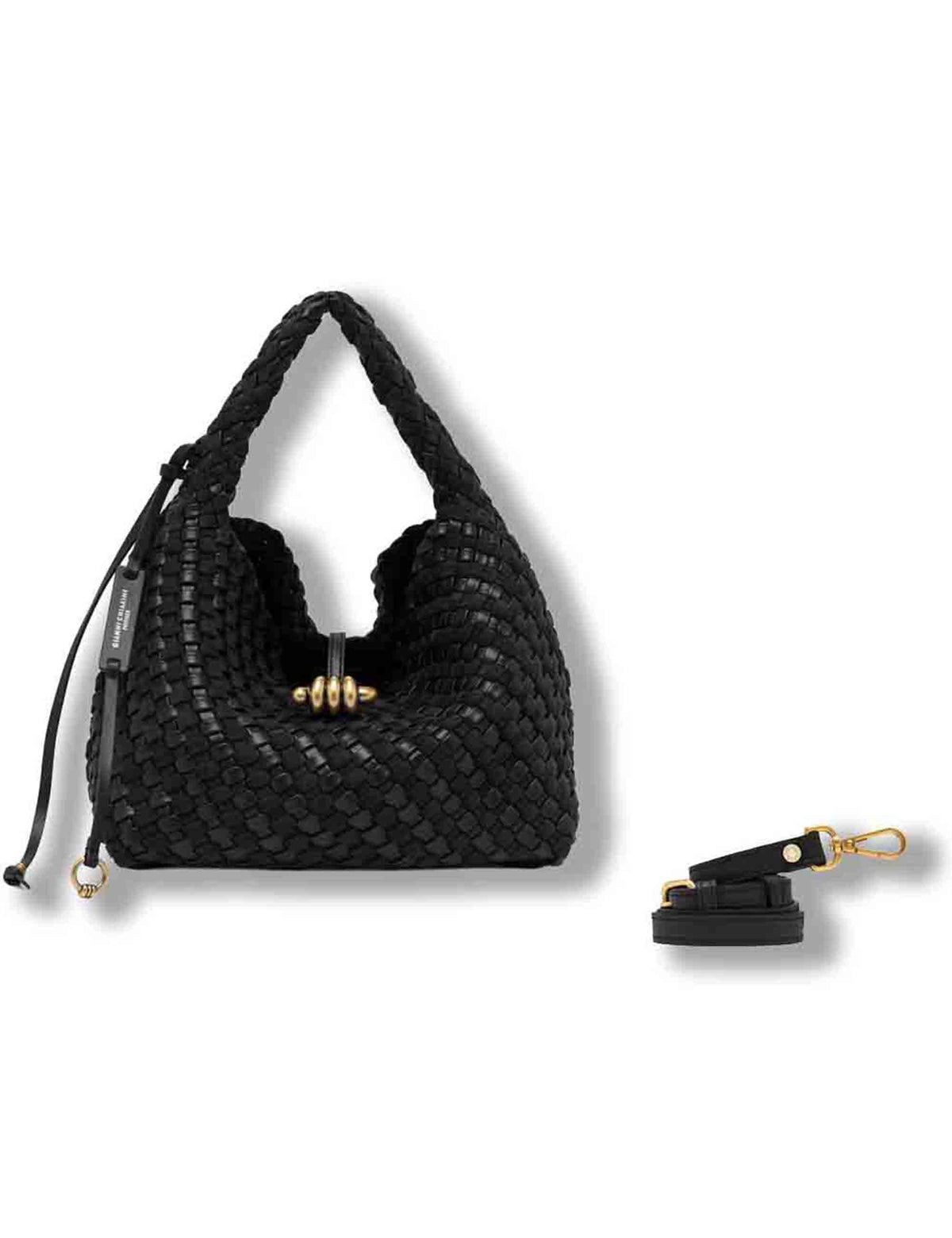 Borsa Aurelie donna  in pelle intrecciata nera con manico e tracolla removibile BS12065 COMMW-PLINT_001 Gianni Chiarini 
