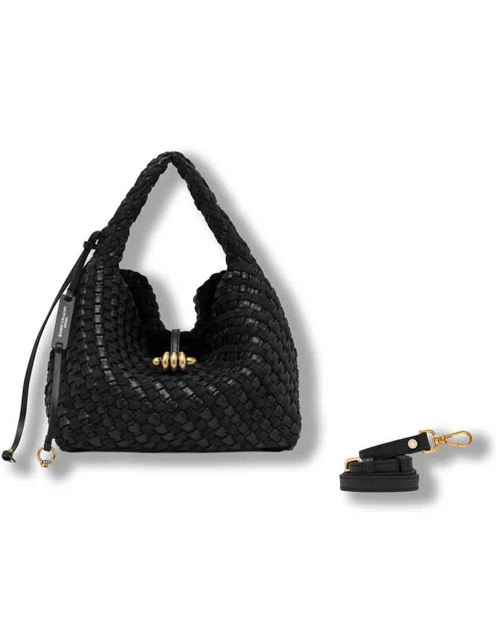Borsa Aurelie donna  in pelle intrecciata nera con manico e tracolla removibile BS12065 COMMW-PLINT_001 Gianni Chiarini 