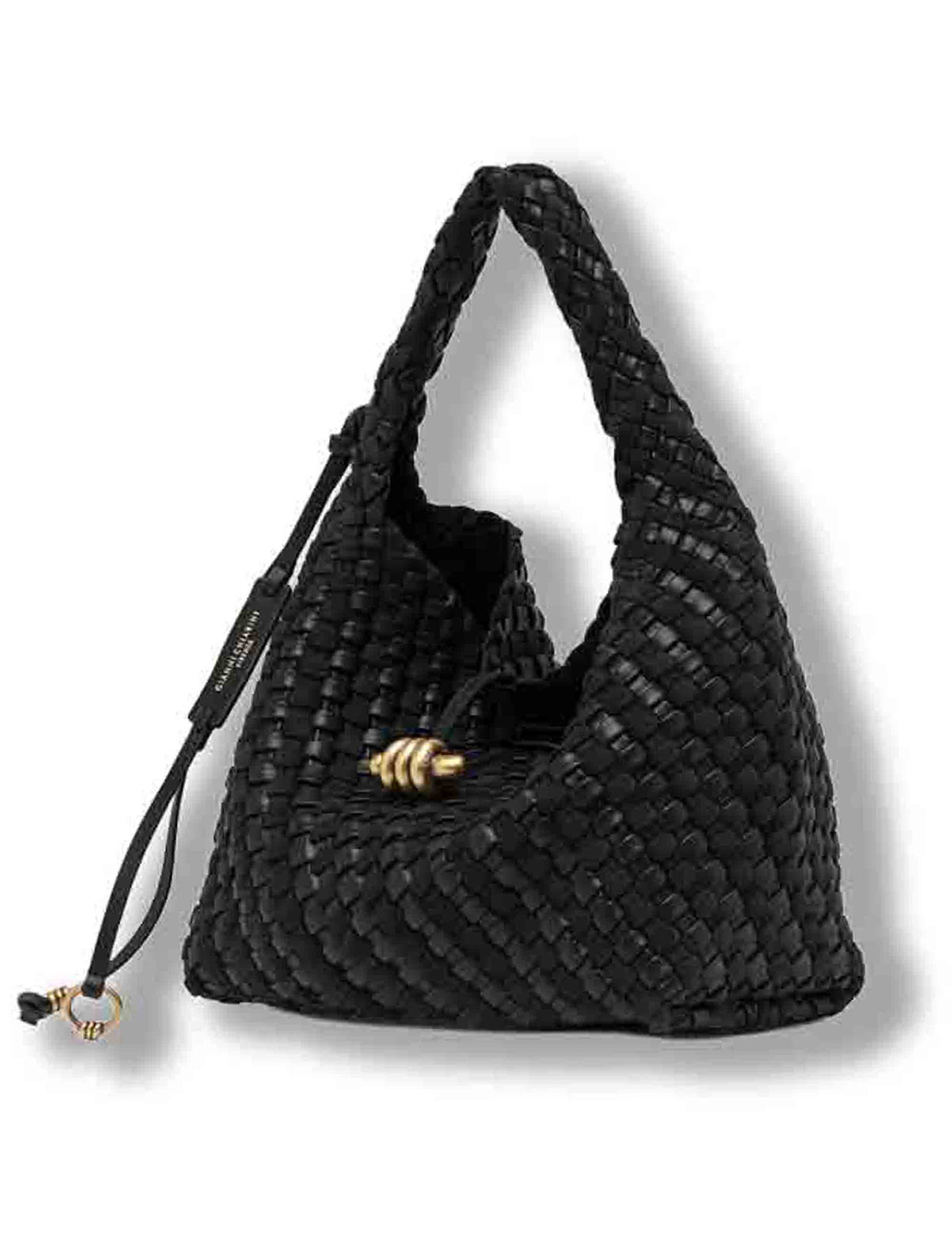 Borsa Aurelie donna  in pelle intrecciata nera con manico e tracolla removibile BS12065 COMMW-PLINT_001 Gianni Chiarini 