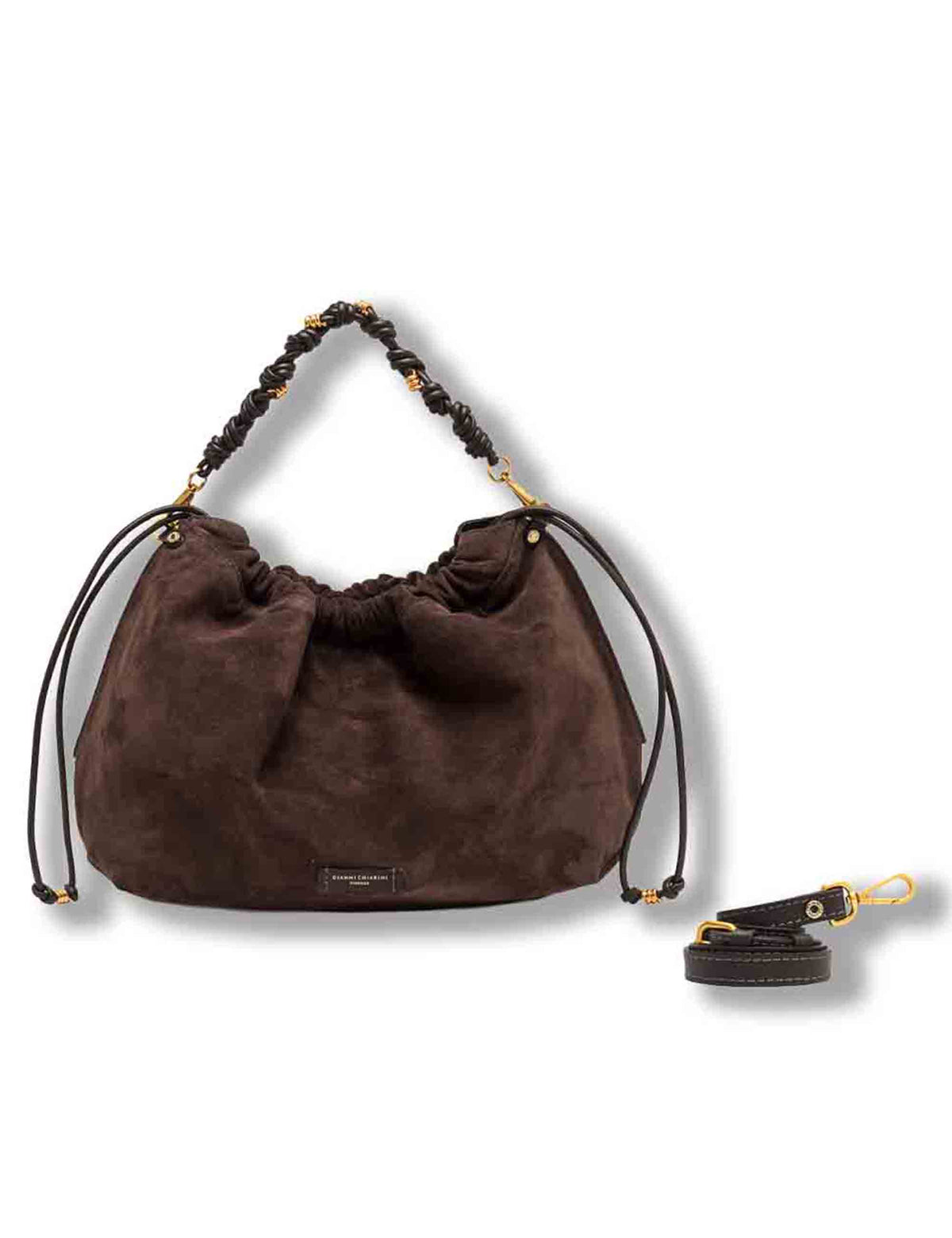 Borsa Morgana donna in pelle scamosciata marrone con shape arricciata e doppia portabilità BS12260 CM-PL_974 Gianni Chiarini 