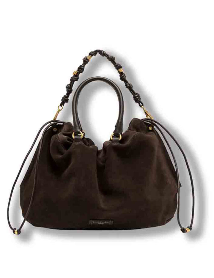 Borsa Morgana grande donna in pelle scamosciata marrone con shape arricciata e doppia portabilità BS12261 CM-PL_974 Gianni Chiarini 
