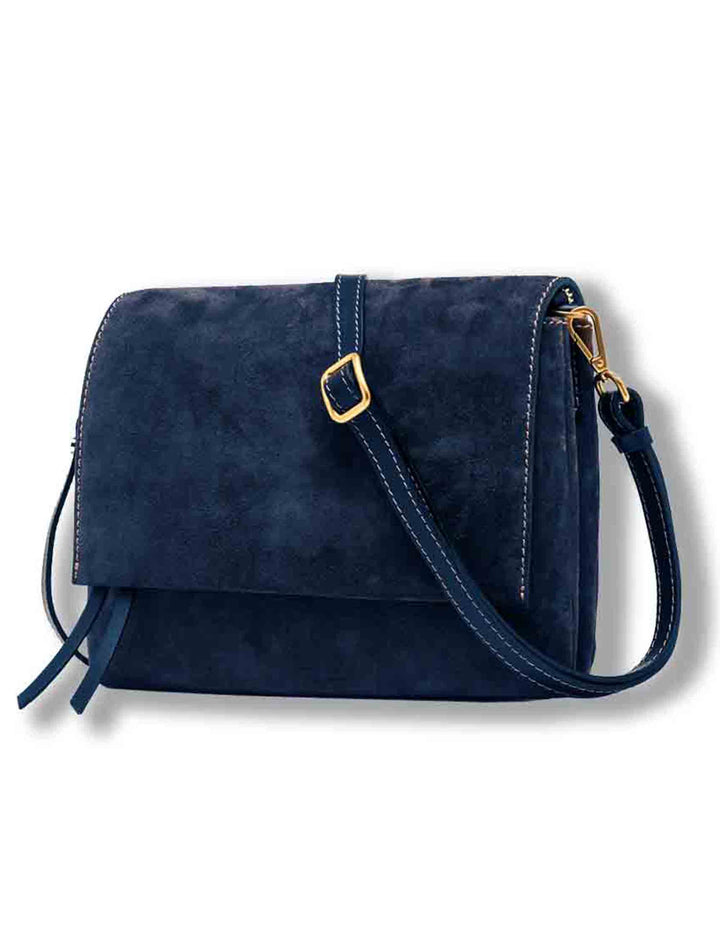Borsa Three piccola donna in pelle scamosciata blu con zip a contrasto e tracolla BS12294 COMMCM-PL_14596 Gianni Chiarini 