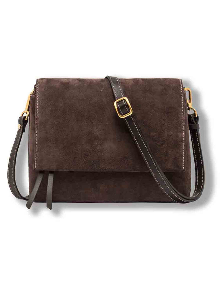 Borsa Three piccola donna in pelle scamosciata marrone con zip a contrasto e tracolla BS12294 COMMCM-PL_974 Gianni Chiarini 