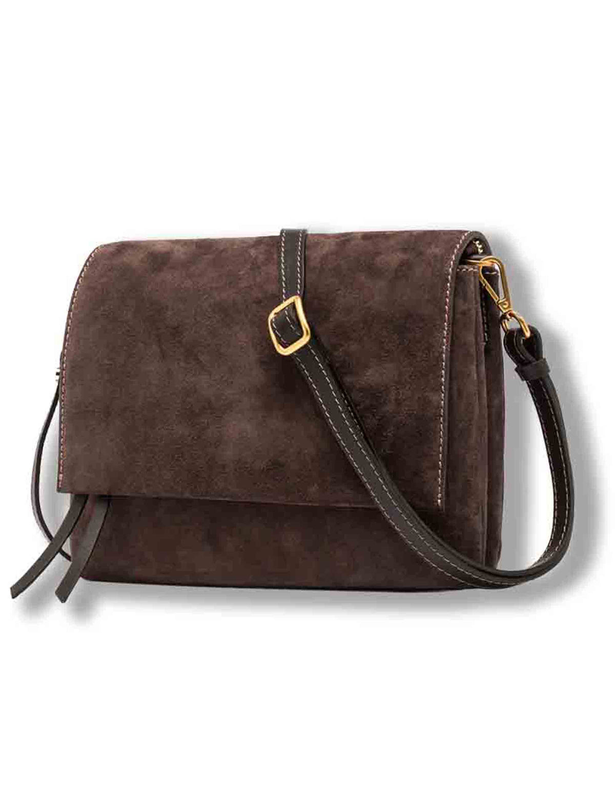Borsa Three piccola donna in pelle scamosciata marrone con zip a contrasto e tracolla BS12294 COMMCM-PL_974 Gianni Chiarini 