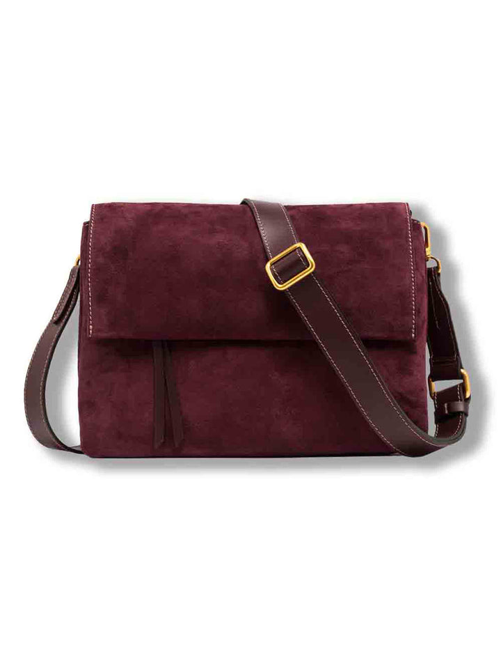 Borsa Three media donna in pelle scamosciata bordeaux con zip a contrasto e tracolla BS12295 COMMCM-PL_7580 Gianni Chiarini 