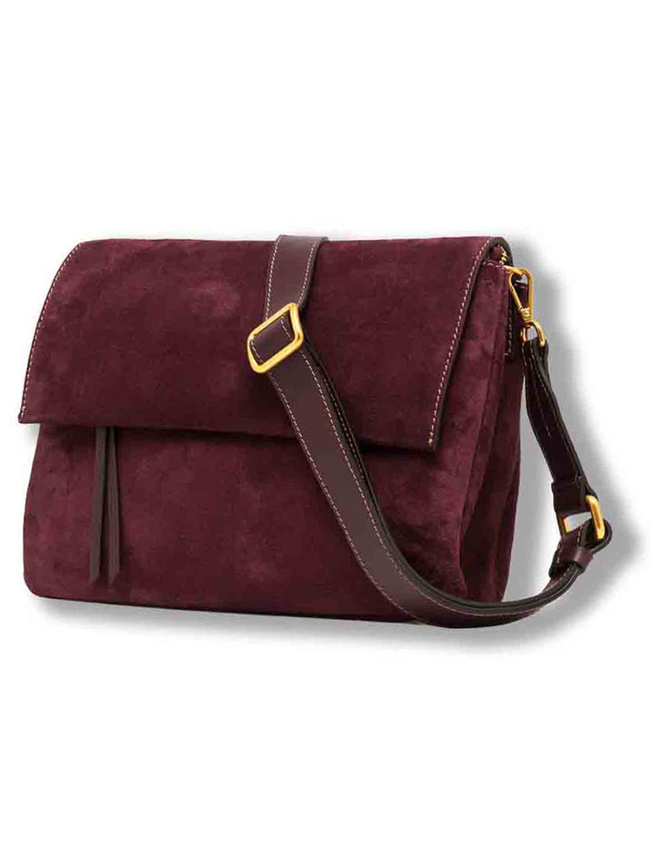 Borsa Three media donna in pelle scamosciata bordeaux con zip a contrasto e tracolla BS12295 COMMCM-PL_7580 Gianni Chiarini 