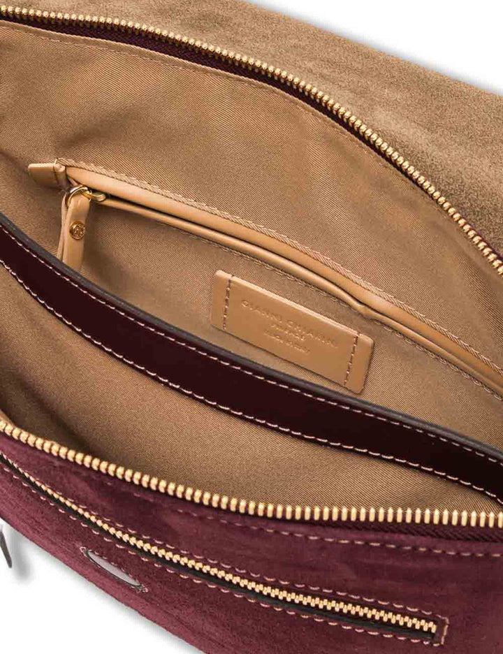 Borsa Three media donna in pelle scamosciata bordeaux con zip a contrasto e tracolla BS12295 COMMCM-PL_7580 Gianni Chiarini 