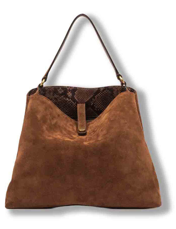 Borsa Fiona grande donna in pelle scamosciata cuoio con interno pitone e tracolla removibile BS12486 CM-PTY_099 Gianni Chiarini 