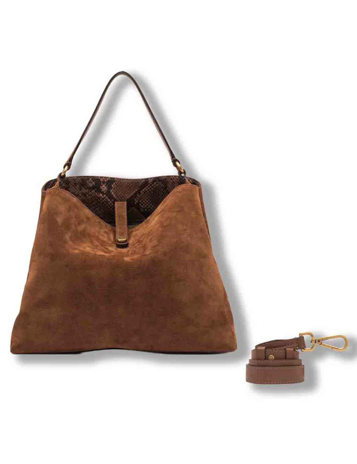 Borsa Fiona grande donna in pelle scamosciata cuoio con interno pitone e tracolla removibile BS12486 CM-PTY_099 Gianni Chiarini 