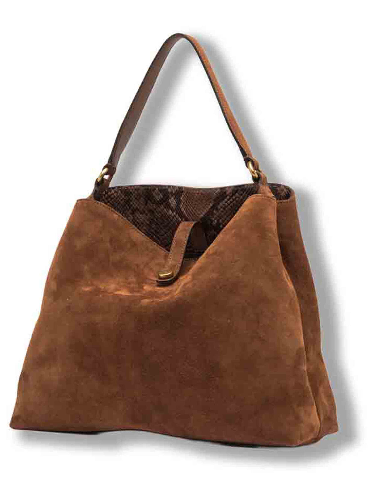 Borsa Fiona grande donna in pelle scamosciata cuoio con interno pitone e tracolla removibile BS12486 CM-PTY_099 Gianni Chiarini 