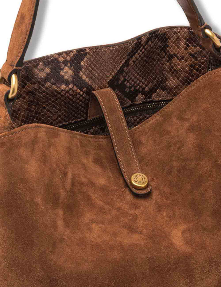 Borsa Fiona grande donna in pelle scamosciata cuoio con interno pitone e tracolla removibile BS12486 CM-PTY_099 Gianni Chiarini 