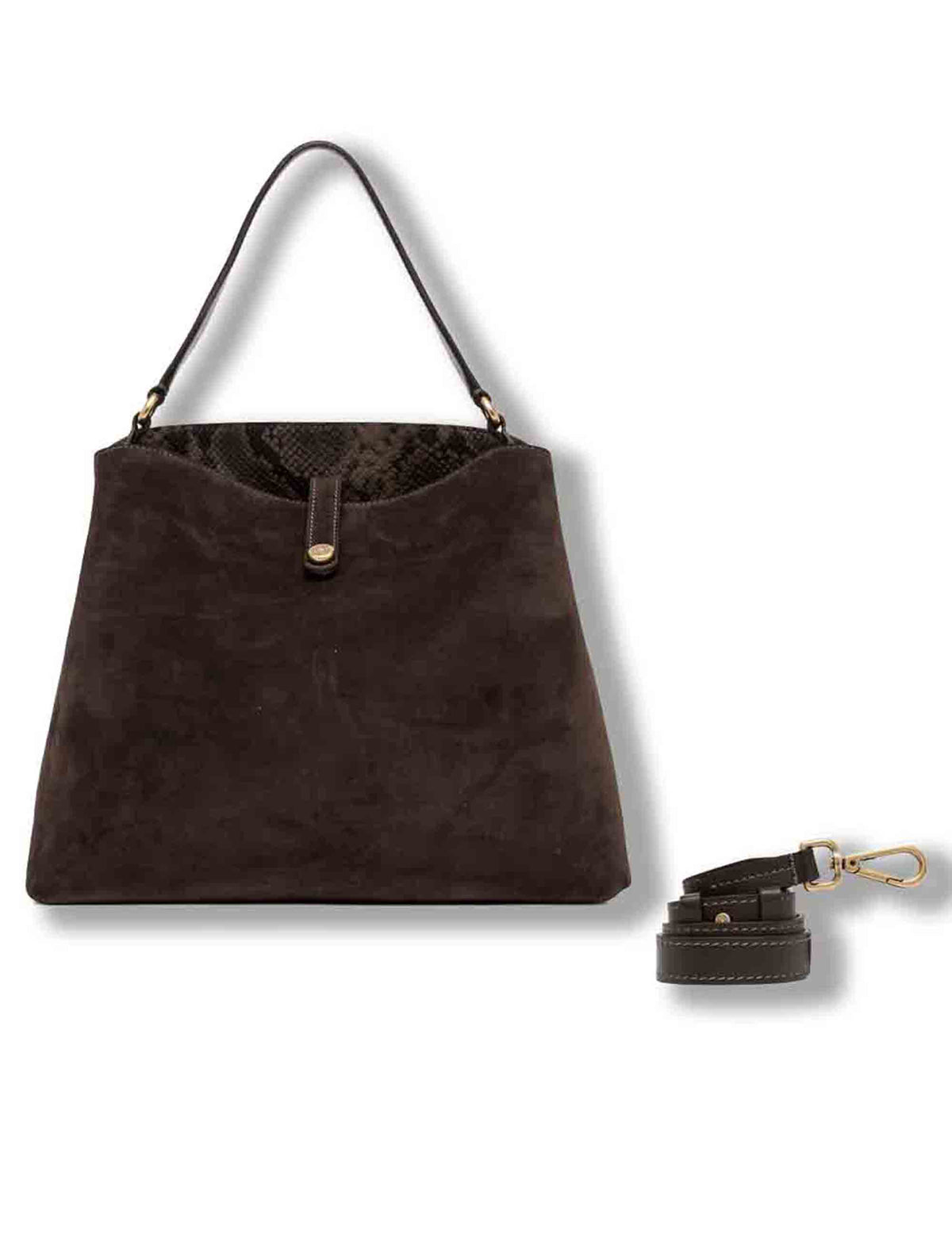 Borsa Fiona grande donna in pelle scamosciata marrone con interno pitone e tracolla removibile BS12486 CM-PTY_974 Gianni Chiarini 