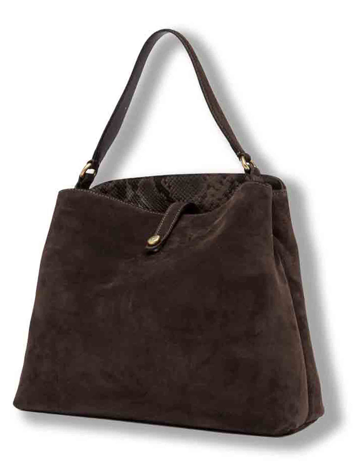 Borsa Fiona grande donna in pelle scamosciata marrone con interno pitone e tracolla removibile BS12486 CM-PTY_974 Gianni Chiarini 