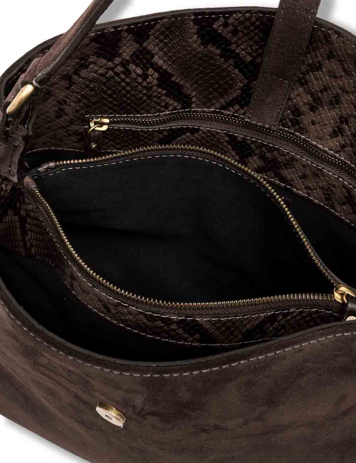 Borsa Fiona grande donna in pelle scamosciata marrone con interno pitone e tracolla removibile BS12486 CM-PTY_974 Gianni Chiarini 