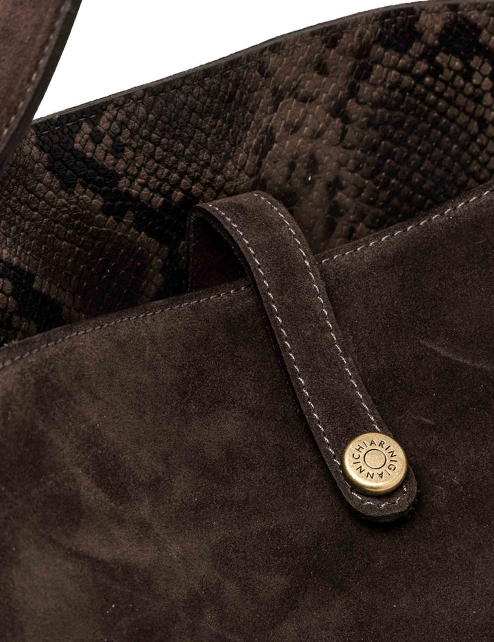 Borsa Fiona grande donna in pelle scamosciata marrone con interno pitone e tracolla removibile BS12486 CM-PTY_974 Gianni Chiarini 