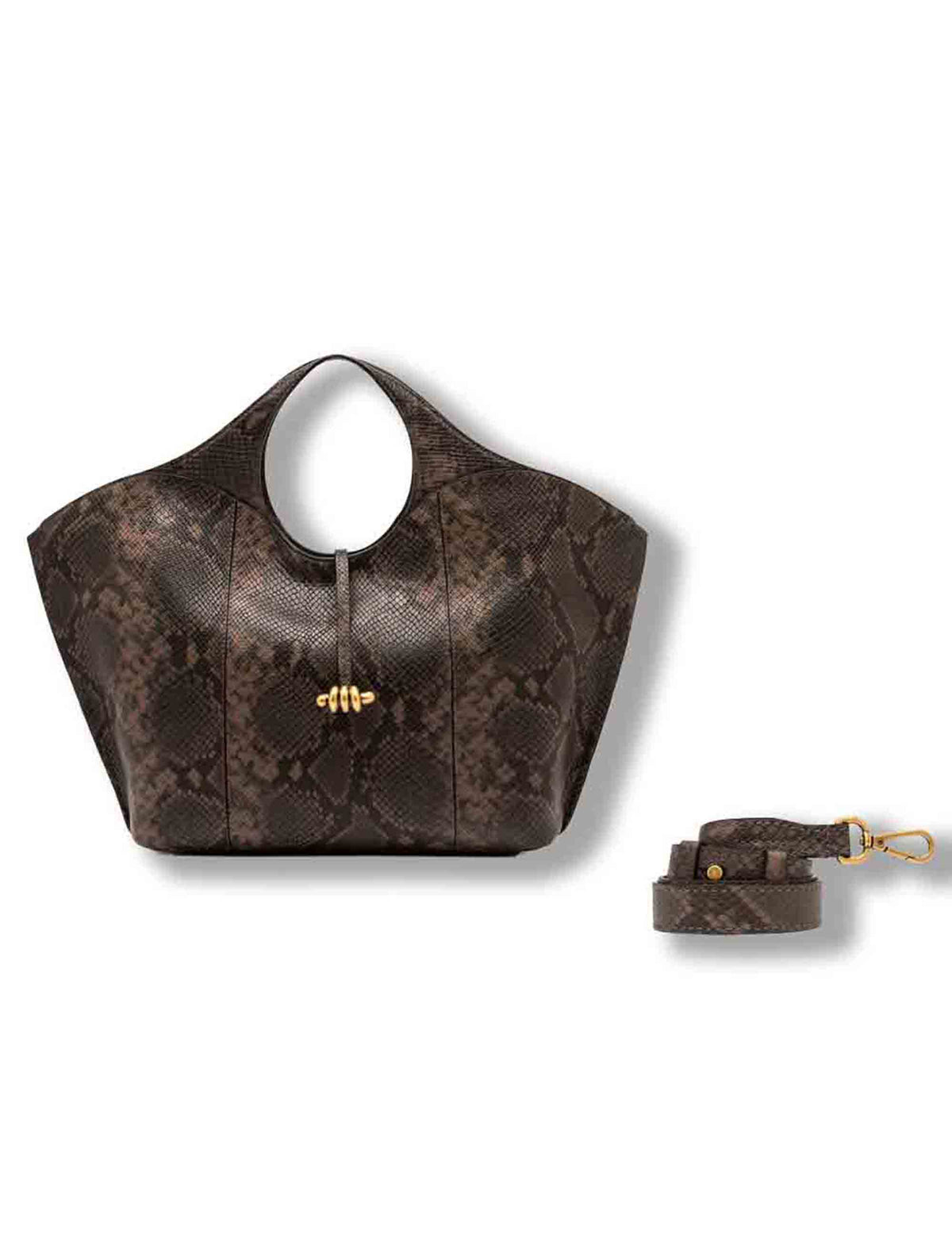 Borsa Infinity grande donna in pelle stampa pitone marrone con doppi manici e tracolla BS12492 PTY_2107 Gianni Chiarini 