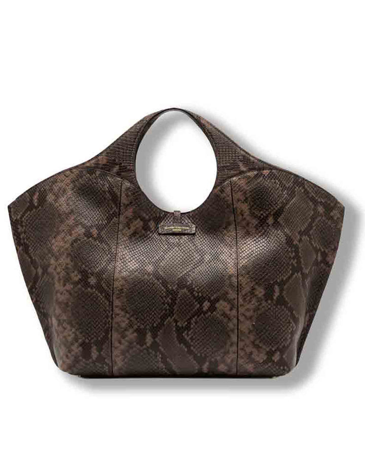 Borsa Infinity grande donna in pelle stampa pitone marrone con doppi manici e tracolla BS12492 PTY_2107 Gianni Chiarini 