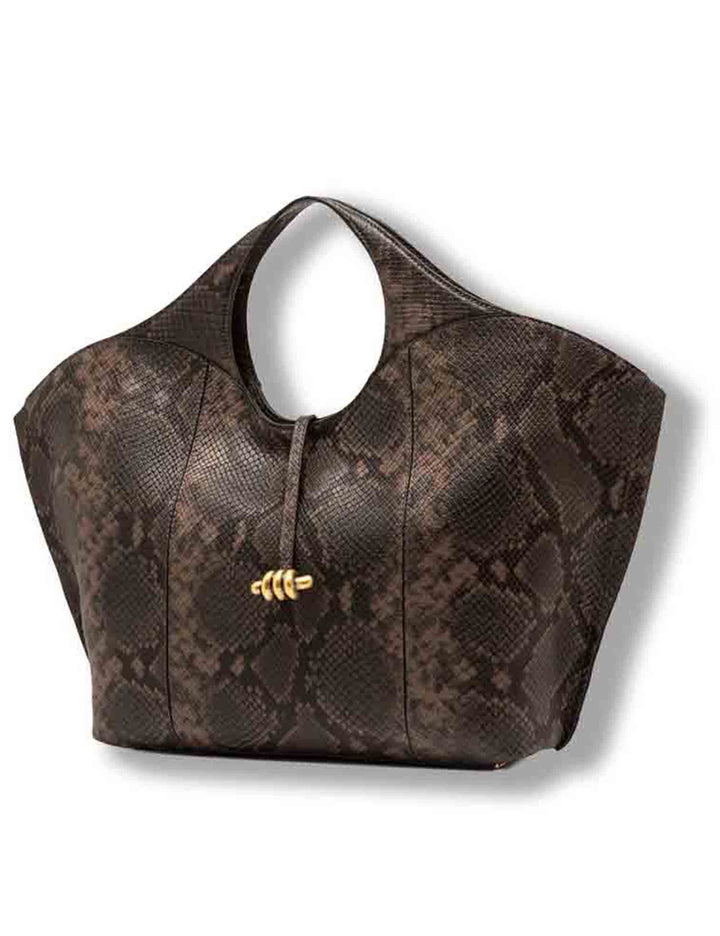 Borsa Infinity grande donna in pelle stampa pitone marrone con doppi manici e tracolla BS12492 PTY_2107 Gianni Chiarini 