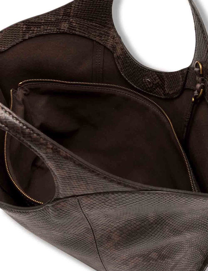 Borsa Infinity grande donna in pelle stampa pitone marrone con doppi manici e tracolla BS12492 PTY_2107 Gianni Chiarini 