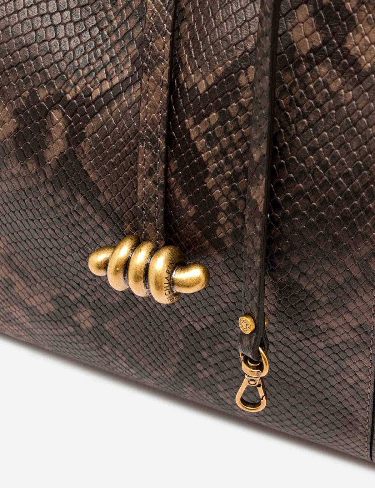 Borsa Infinity grande donna in pelle stampa pitone marrone con doppi manici e tracolla BS12492 PTY_2107 Gianni Chiarini 
