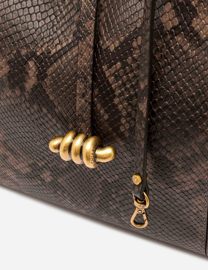 Borsa Infinity grande donna in pelle stampa pitone marrone con doppi manici e tracolla BS12492 PTY_2107 Gianni Chiarini 