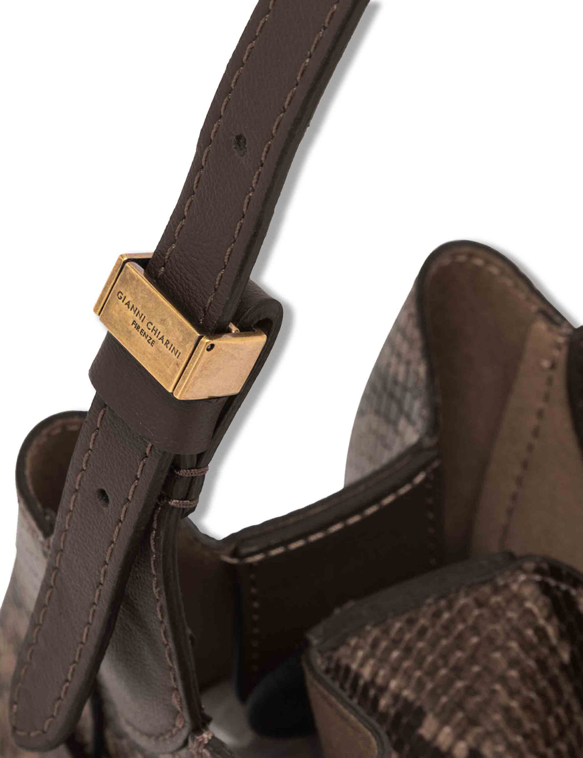 Borsa Sienna piccola donna in pelle stampa pitone marrone con dettagli metallici e tracolla BS12595 PTY_2107 Gianni Chiarini 