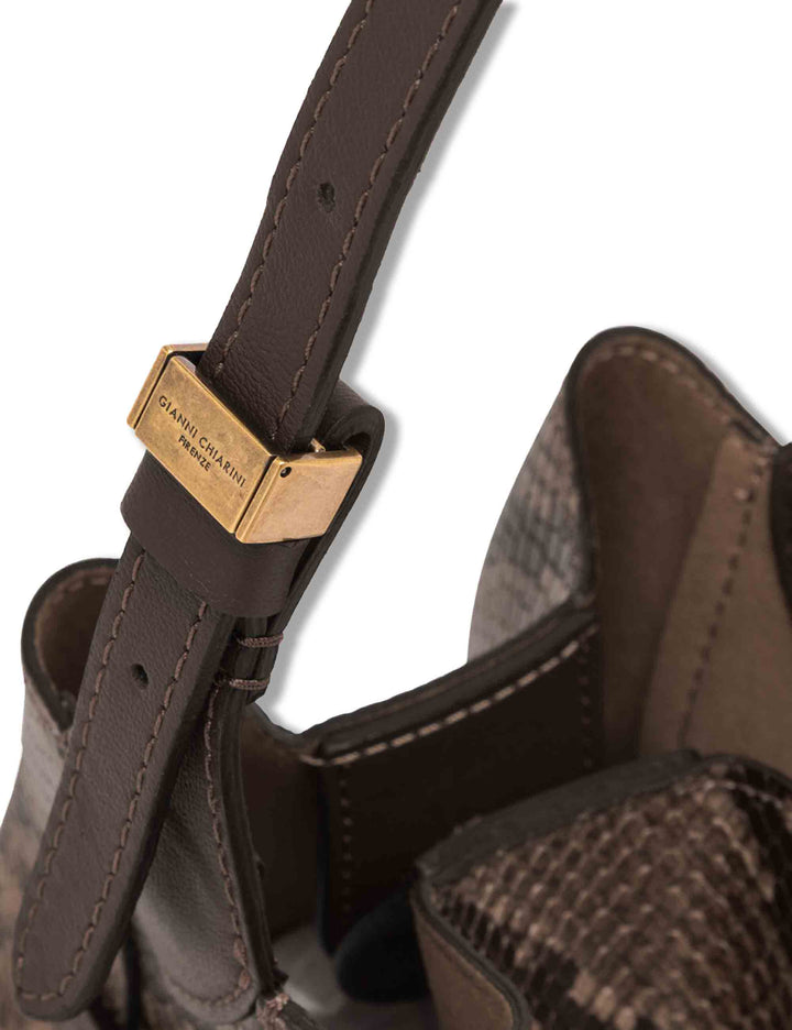 Borsa Sienna piccola donna in pelle stampa pitone marrone con dettagli metallici e tracolla BS12595 PTY_2107 Gianni Chiarini 