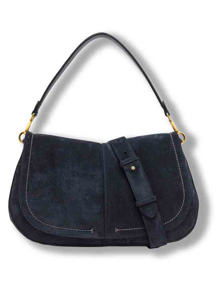 Borsa Helena Round grande donna in pelle scamosciata blu con doppia portabilità e tasca posteriore BS12619 CM-PL_14596 Gianni Chiarini 