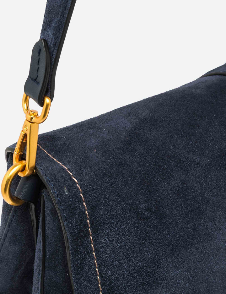 Borsa Helena Round grande donna in pelle scamosciata blu con doppia portabilità e tasca posteriore BS12619 CM-PL_14596 Gianni Chiarini 