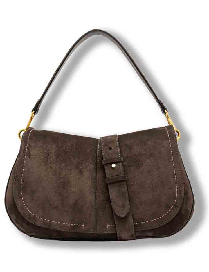 Borsa Helena Round grande donna in pelle scamosciata marrone con doppia portabilità e tasca posteriore BS12619 CM-PL_974 Gianni Chiarini 