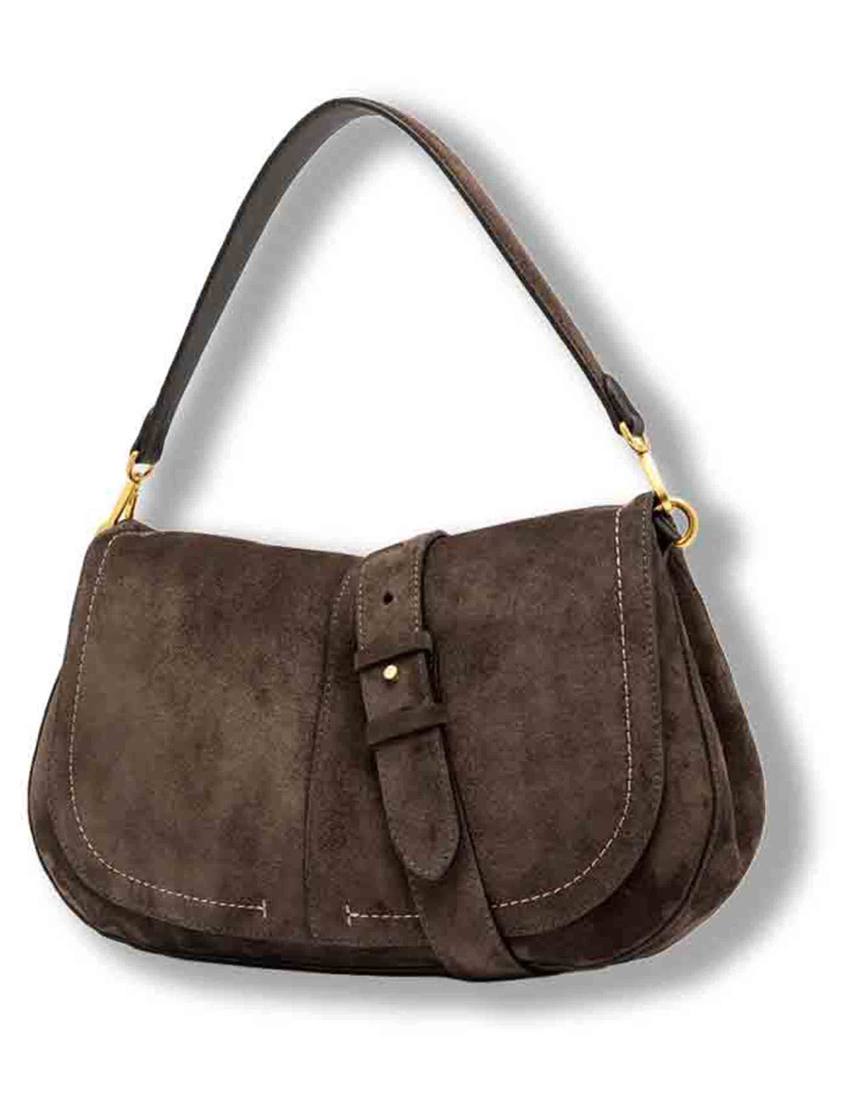 Borsa Helena Round grande donna in pelle scamosciata marrone con doppia portabilità e tasca posteriore BS12619 CM-PL_974 Gianni Chiarini 